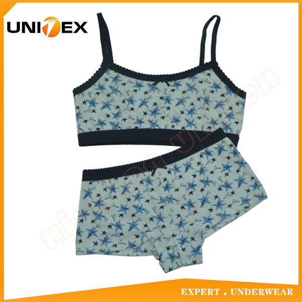 Beautiful print cotton fabric girl's sport bra and panties set young girl’s sexy bra set