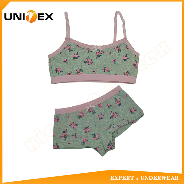 Professional cute printing cotton fabric for girl's sport bra set girls underwear