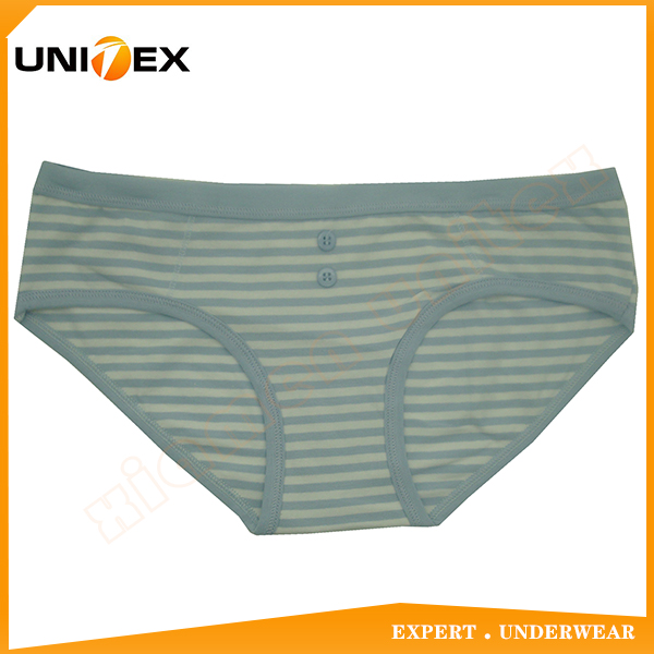 Made In China Stripe Cotton Fabric Ladies Panty Women Briefs Underwear Binding leg Front Plastic Button Decoration