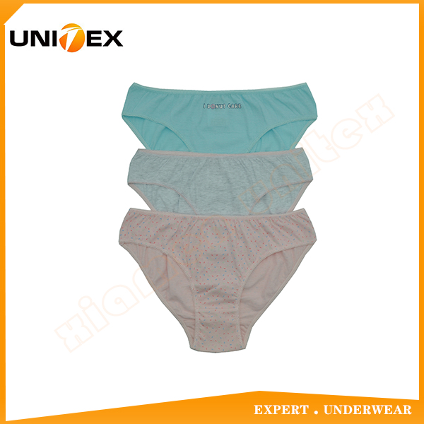 Professional Customized Basic Design Soft Cotton Fabric Teen Girl's 3PCS Bikini Briefs