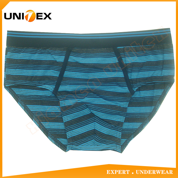 Fashional Stylish Customized Stripe Yarn Dyed Fabric Men's Briefs Cotton Underwear Outer Jacquard Elastic