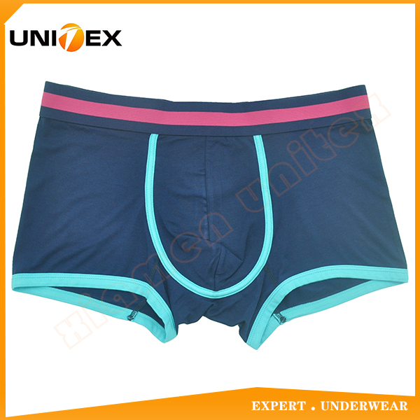 Fashional Style Solid Color Microfiber Fabric Outer Elastic Boxer Shorts Underwear Contrast Binding